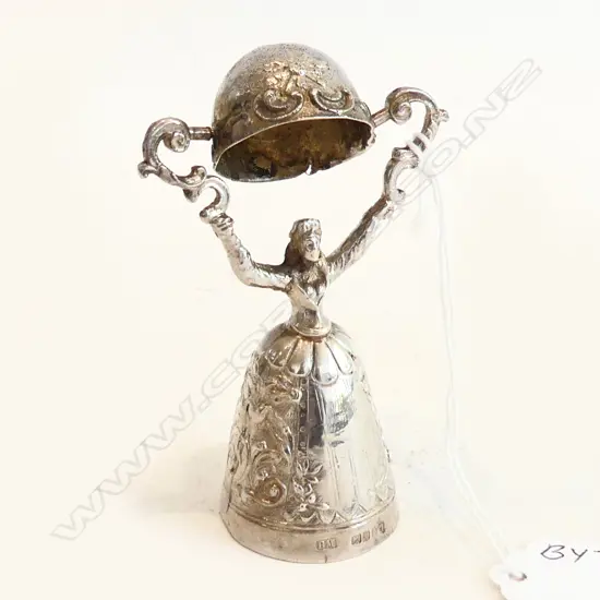 VICTORIAN STG SILVER FIGURAL MINIATURE WEDDING CUP WITH SWIVEL BOWL LONDON 1897 H. 75MM