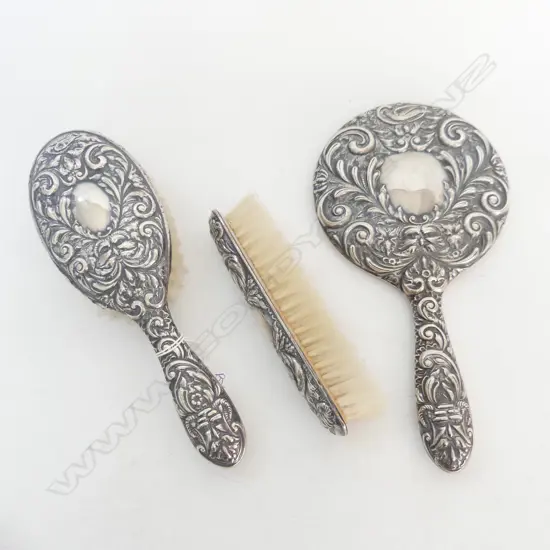 3 PCE STG DRESSING SET: HAND MIRROR & 2 BRUSHES B'HAM 1975