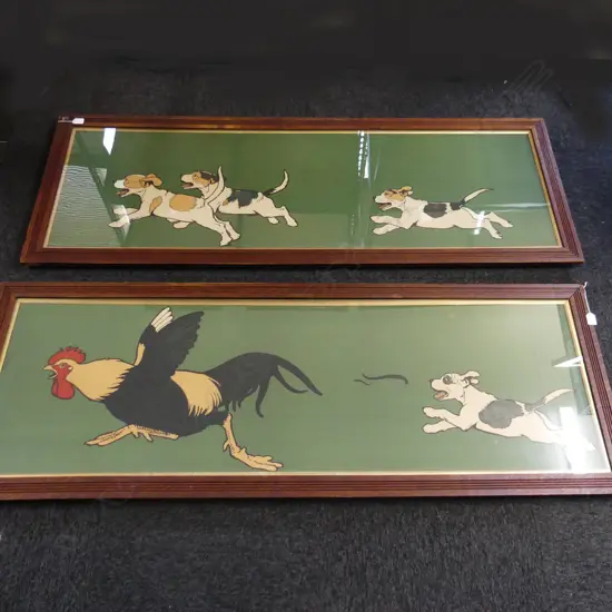 PR CECIL C. ALDIN PRINTS, DOGS CHASING ROOSTER 455x1480mm