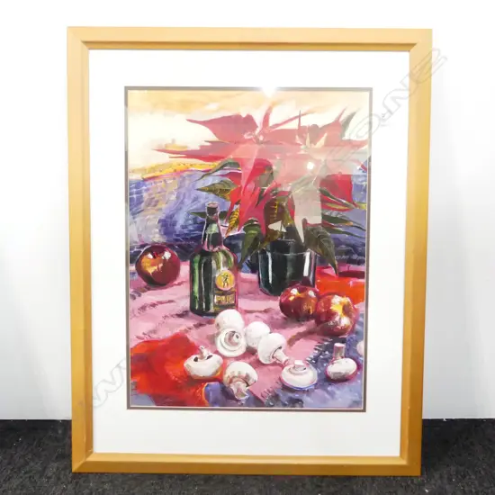 NAN DINGLE, RED STILL LIFE, ACRYLIC ON BOARD 600x445mm