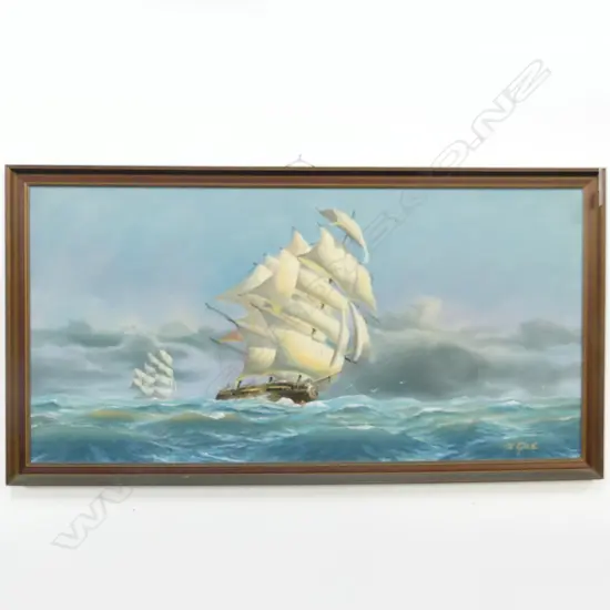 LG SIGNED OIL ON BOARD, SAIL BOAT, 590x1200mm