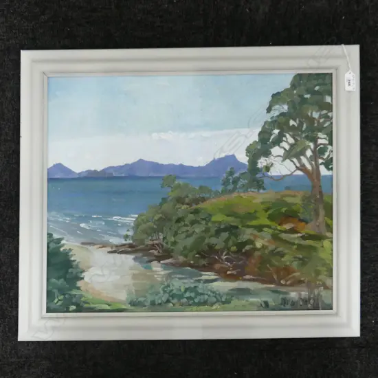 HILARY CLARK, OCEAN LANDSCAPE, OIL ON BOARD 435x525mm