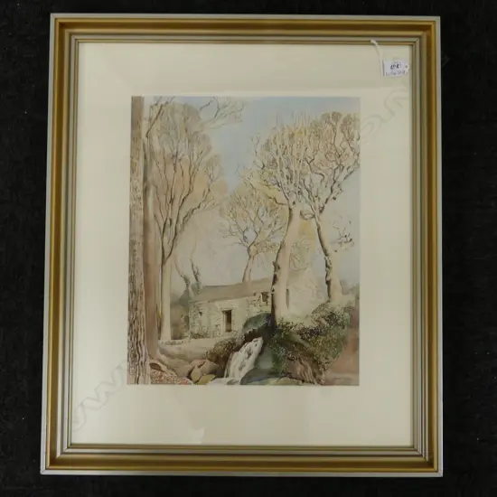 ELEANOR HUGHES, LANDSCAPE w. STONE COTTAGE, WC, 410x330mm