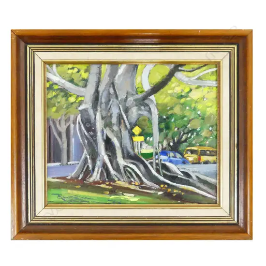 RUSSELL HOLLINGS 'MORTON BAY FIG (SYMONDS STREET)' OIL ON BOARD, 2010 240x290mm