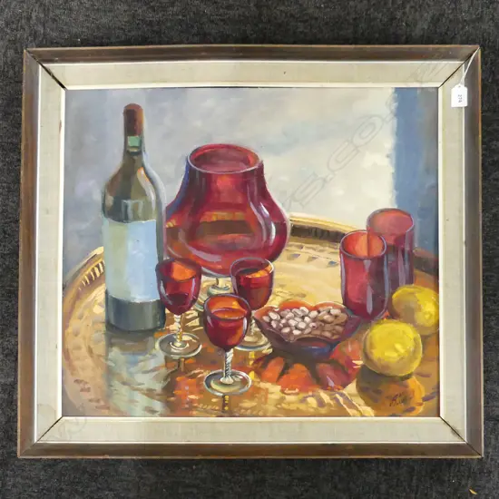 SIGNED STILL LIFE OIL ON BOARD - FRAME FAULTED 525x600mm
