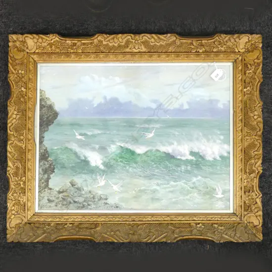 K. WATKINS, OCEAN WATERCOLOUR 1887, GILT FRAME 430x570mm