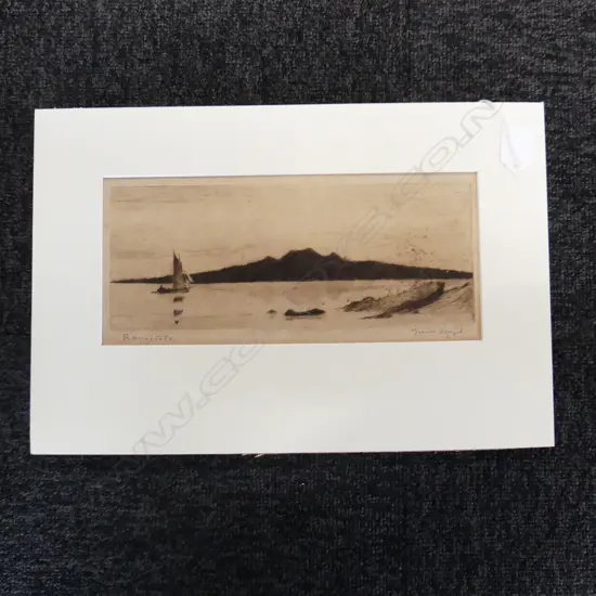 TREVOR LLOYD (1863-1937) ETCHING RANGITOTO SIGNED 125 x 275 MM
