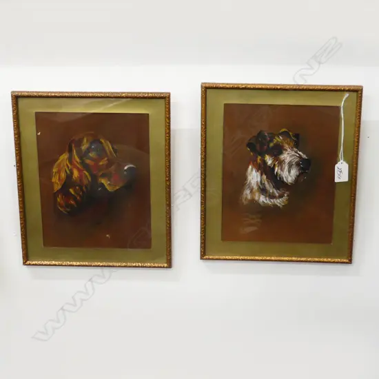 PR HANDPAINTED DOG PORTRAITS IN VINTAGE FRAMES, H.250 x 190mm