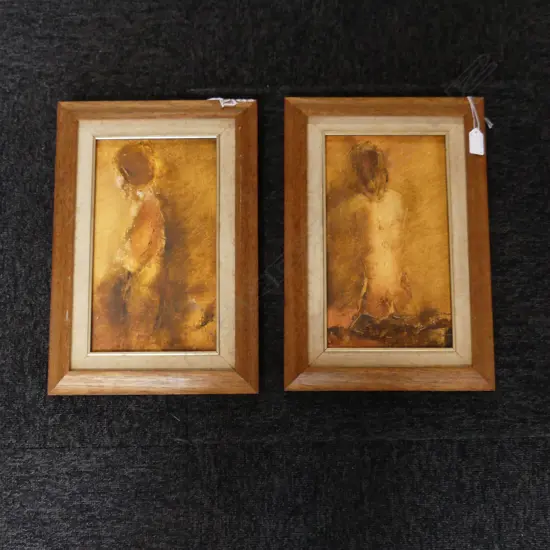 2 MARGARET WOOLLEY NUDE ACRYLICS ORIGINAL LABEL ON REVERSE. H.293 X 165mm