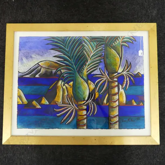 ANNA PALMER (NZ b.1963), LANDSCAPE WITH NIKAU PALMS, PASTEL ON PAPER '98 560x760mm