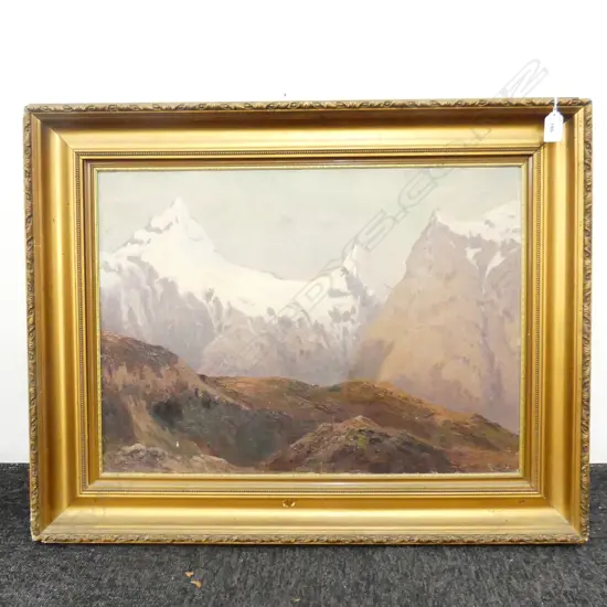 E. W. CHRISTMAS, MOUNTAIN LANDSCAPE, OIL ON CANVAS 400x555mm