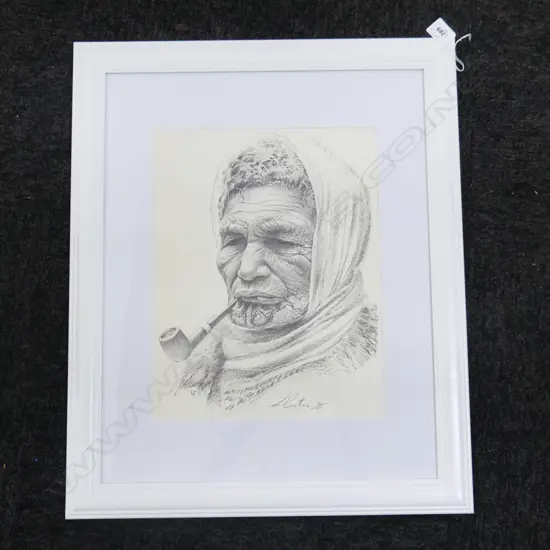 LEN CUTTEN PRINT, MAORI WOMAN w. PIPE, LTD. ED. 21/100 345x270mm