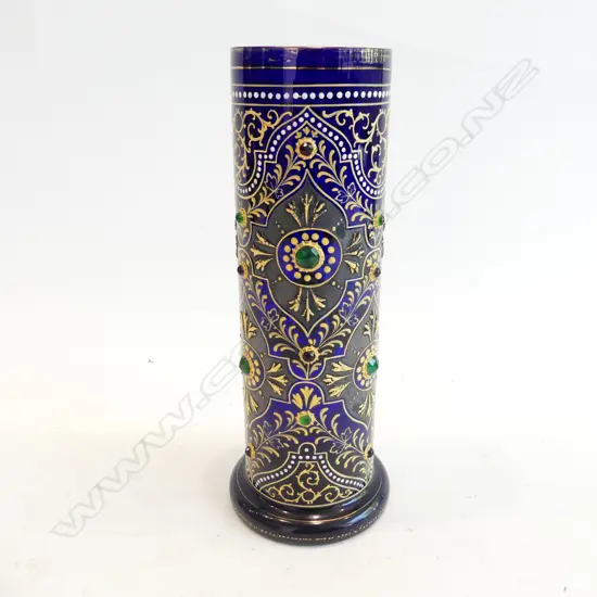 VINTAGE BLUE GLASS CYLINDER VASE H.260mm