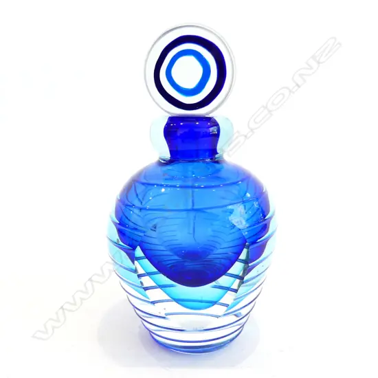 BLUE ART GLASS PERFUME BOTTLE w. STOPPER H.160mm
