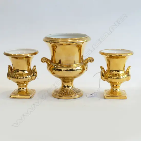 3 ROYAL WINTON GOLD CERAMIC VASES, PR + 1 H.170mm