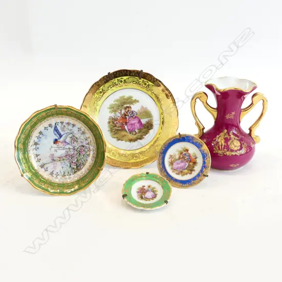 5 FRENCH LIMOGES CHINA ITEMS INCL. VASE & FOUR DISHES H.12.5CM-5CM