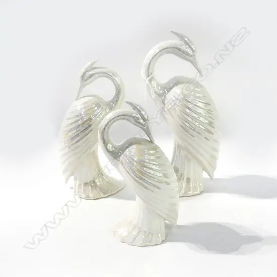 3 LUSTER FOREST WARE HERONS VARIOUS SIZES TALLEST 240MM