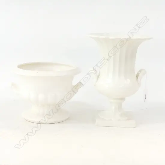 2 WHITE VASES: CROWN LYNN #613 165mm dia, BESWICK H.200mm