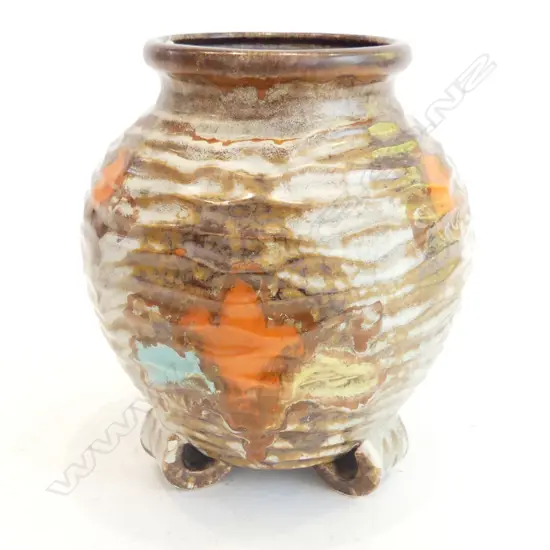 GERMAN 'CARSTENS TONNIESHOF' ART DECO FOOTED VASE w ORANGE ABSTRACT FLOWER DECORATION. H.210mm