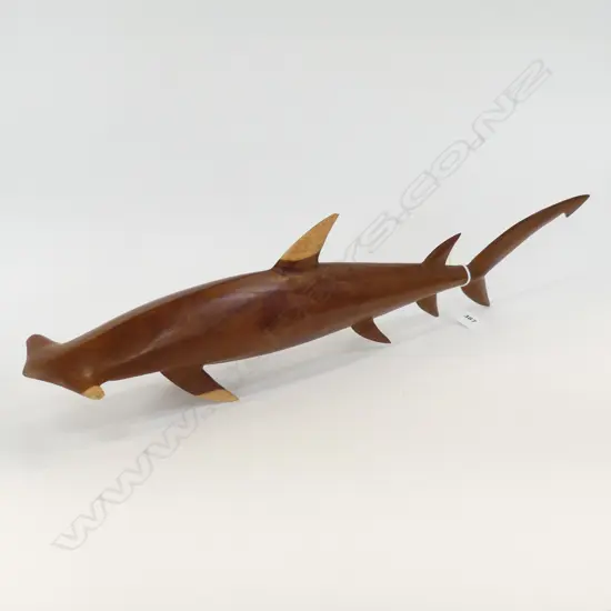 PITCAIRN? CARVED WOODEN HAMMERHEAD SHARK L.615mm