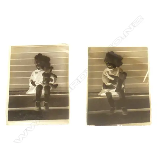 PAIR OF ANTIQUE GLASS PHOTOGRAPH NEGATIVES OF GIRL WITH TEDDY BEAR C.1910S L. 80MM