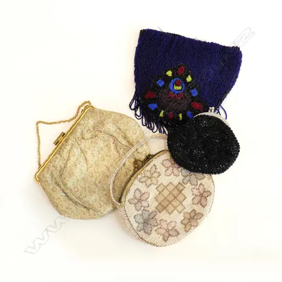 FOUR VINTAGE EVENING PURSES – TWO BEADED, ONE SEQUINNED AND ONE LUREX FABRIC BY C.F. READING OF LONDON
