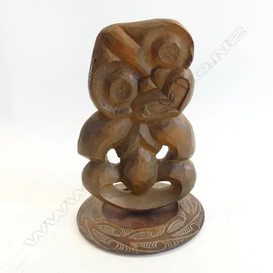 FOLK ART CARVED HEI TIKI ON STAND H 260 MM