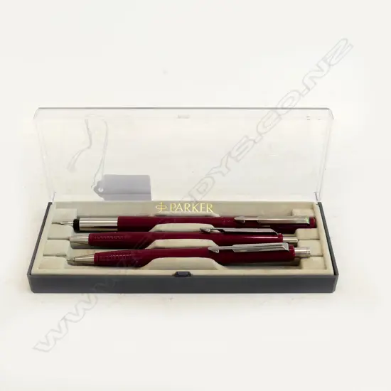 3 PARKER PENS - PENCIL, FOUNTAIN & BALL - CASED