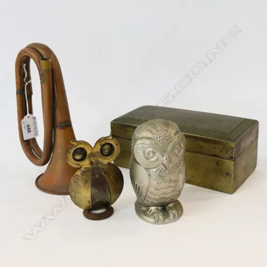 BRASS BOX L.190mm, HORN, 2 OWLS