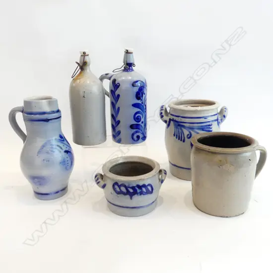 ASST BLUE GLAZED CERAMIC FRENCH POTS,JUGS ETC H 280 MM