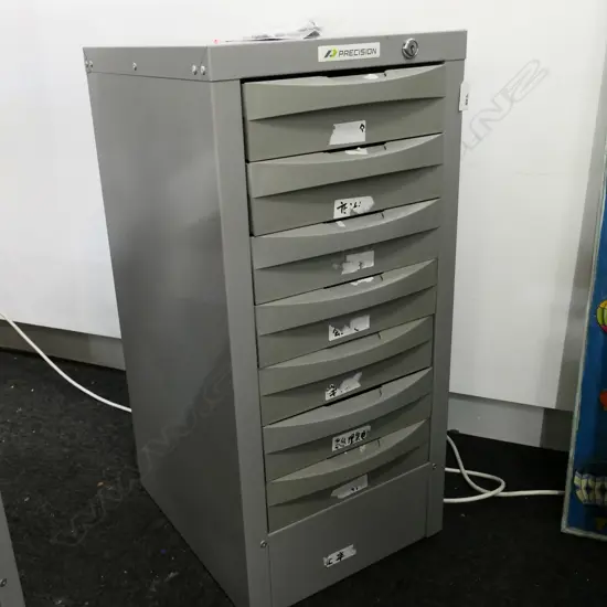 'PRECISION' METAL FILE CABINET - 7 PLASTIC DRAWERS 335x390x710mm