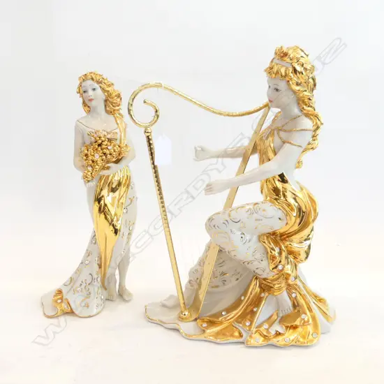 2 ITALIAN SABADIN VITTORIO PORCELAIN GILT FIGURINES H.370mm