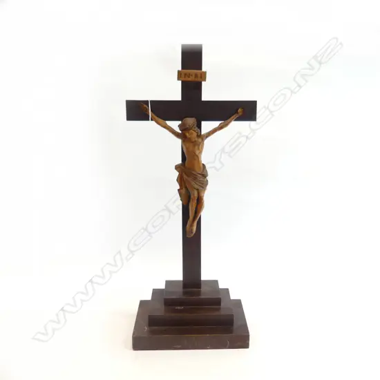 LARGE ANTIQUE CRUCIFIX ON STAND H 730 MM