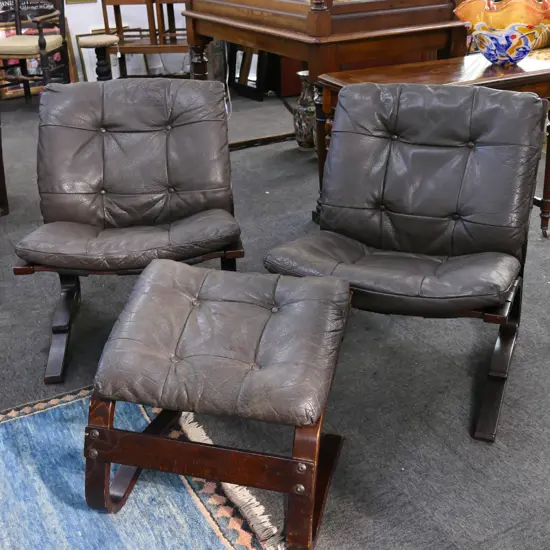 PR 1960s KENGU CHAIRS; ODDVIN RYKKEN FOR RYKO, NORWAY + MATCHING FOOTSTOOL