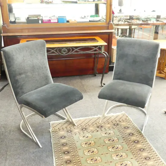 2 PIERRE CARDIN METAL FRAMED CANTILEVER SIDE CHAIRS H 870 MM
