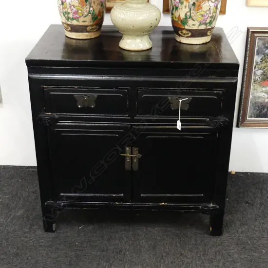 BLACK LACQUER ORIENTAL CABINET 765x500x780mm