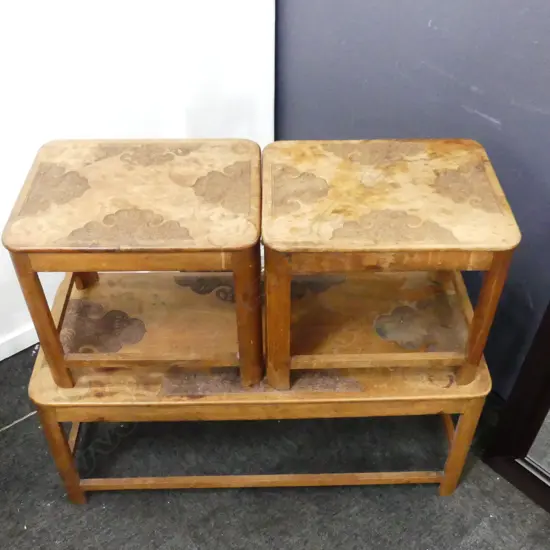 3 CARVED WOODEN ORIENTAL SIDE TABLES 920x375x380mm