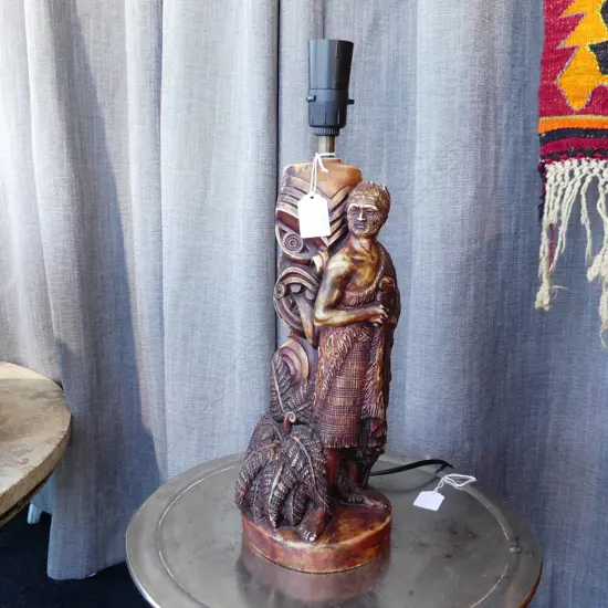 PAINTED RESIN MAORI CHIEF LAMP BASE H.425mm