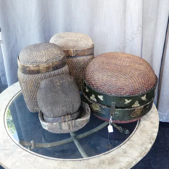 4 ORIENTAL WOVEN CONTAINERS 400mm dia