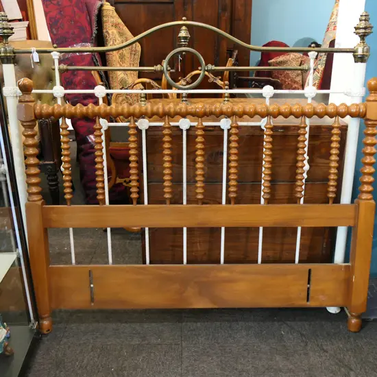 2 HEADBOARDS ONE BRASS AND ONE WOODEN  COTTON REEL W 1400 MM