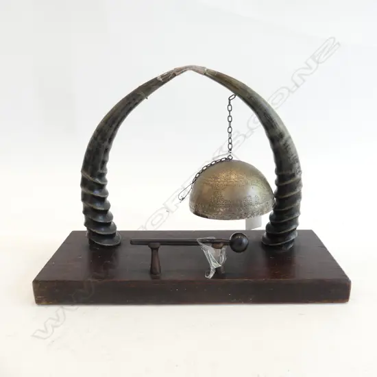 VINTAGE BELL SUSPENDED ON 2 HORNS W.305mm