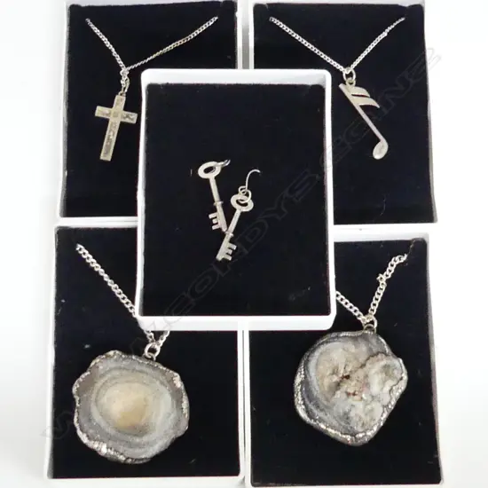 4 x RUSSELL MURPHY SILVER PENDANTS + PR KEY EARRINGS: