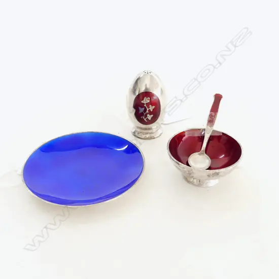2 DANISH & 1 NORWAY S/SILVER & ENAMEL  CONDIMENTS TOTAL WEIGHT 174GMS