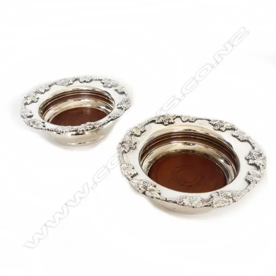 PR SILVER PLATE WINE COASTERS 185mm dia