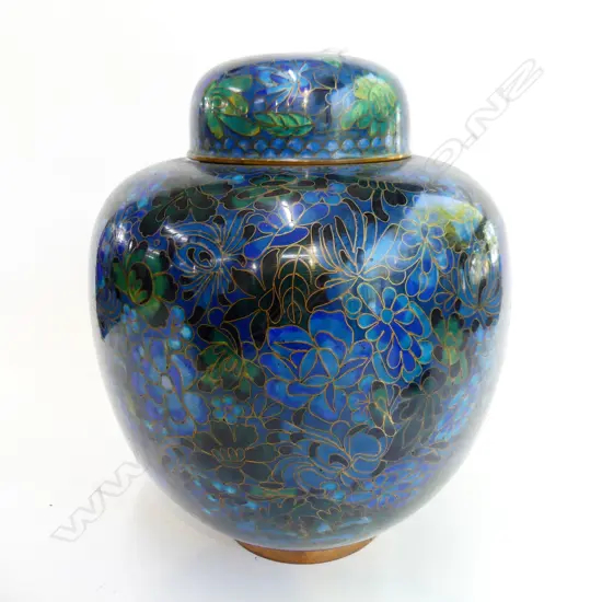 LARGE CHINESE LIDDED CLOISONE GINGER JAR BLUE COULOR H260MM
