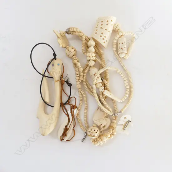 BOX OF ASST BONE CARVINGS; ASIAN & MAORI