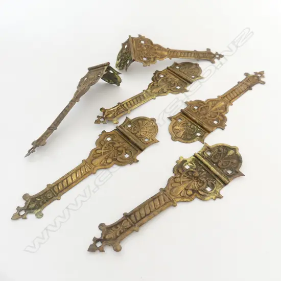 SET OF 6 ANTIQUE DECORATIVE BRASS HINGES FOR FURNITURE, L.230mm