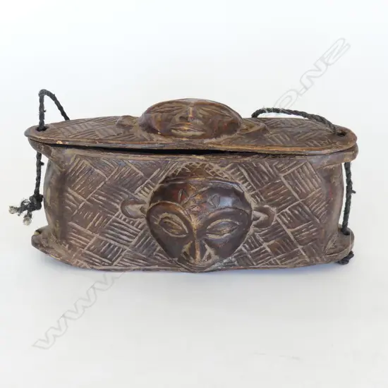 TRIBAL CARVED WOODEN LIDDED CONTAINER W.240mm