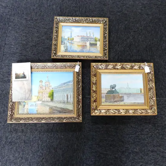 3 YURI RADOMSKY OIL ON CANVAS RUSSIAN SCENES 230x290mm