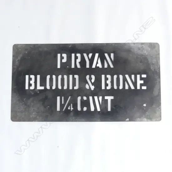LATE 19THC P.RYAN LTD 'BLOOD AND BONE' STENCIL, FROM THE ESTATE OF ALAN TAYLOR, 280 x 530mm